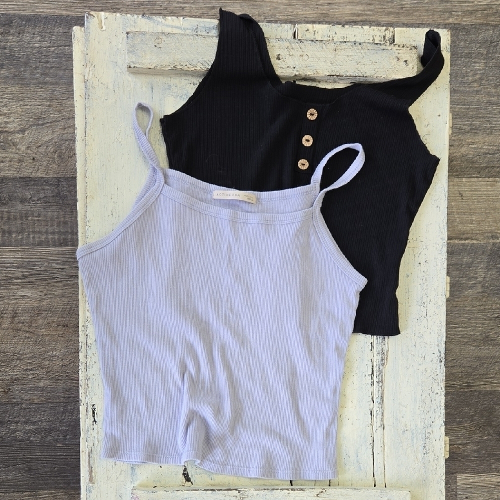 Small Active USA Black and Light Purple Ribbed Tank Top Bundle Layering